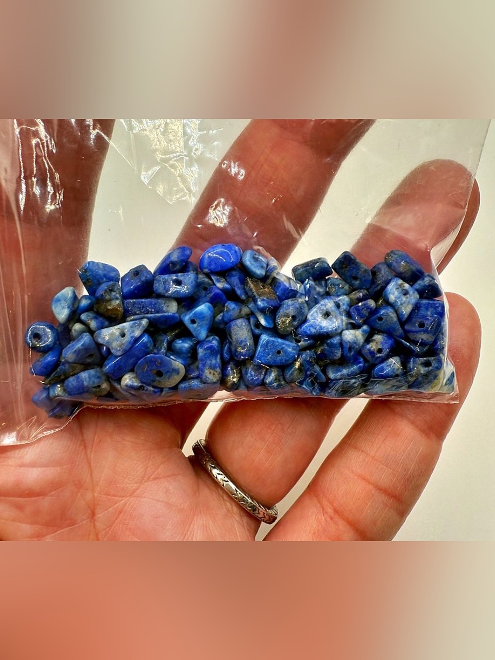 Genuine Lapis Lazuli Chip Beads bulk loose drilled stone blue vintage